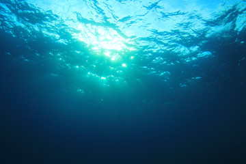 Fototapeta na wymiar Underwater sunburst and ocean background photo