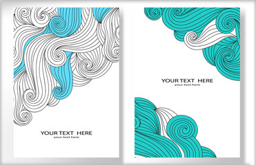 Collection of unusual card with abstract background with swirls and waves, design for posters, invitations, placard, brochures, flyers. Doodle style.