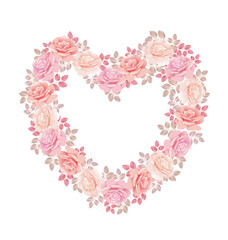 tender color pink rose bouquet in heart shape. elegant vector il