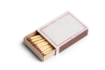 Matches isolated on white background. Closeup shot.