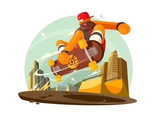 Guy riding skateboard in city