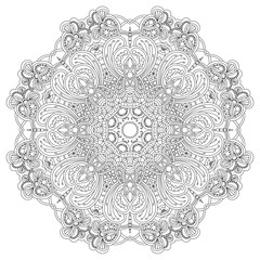 Outline Mandala for coloring book. Decorative round ornament. Anti-stress therapy pattern. Weave design element. Yoga logo, background for meditation poster.