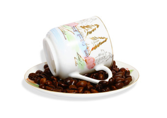 Cup of coffee with coffee beans on grunge
