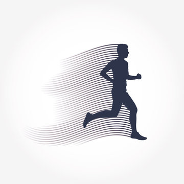 Vector runner and marathon line silhouette symbol
