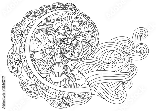 Download "Stylized tropical mollusk isolated on white background. Freehand sketch for adult anti stress ...