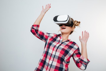 Woman in virtual reality device