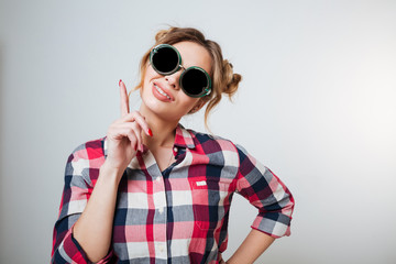 Fototapeta premium Funny Woman in shirt and sunglasses