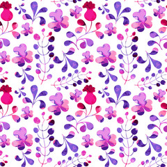Pattern with flowers and plants. Watercolor floral illustration.Seamless pattern. Vector illustration.