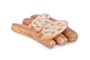 raw lotus root on white background