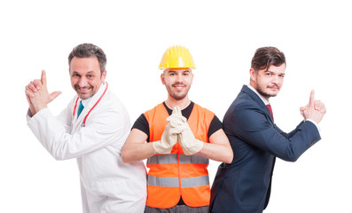 Three men with different professions