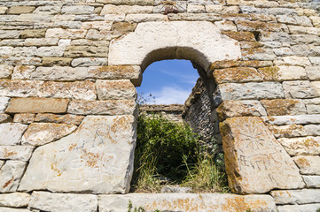 Ruins of ancient medieval chechen village near Lake Kezenoyam (Kezenoy Am) in Chechnya, Russia