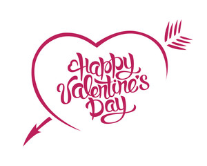 Obraz premium vector illustration Happy Valentines Day card typography. A heart with an arrow