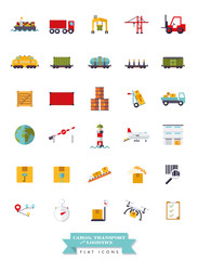 Cargo, transport and logistics isolated flat icons vector set.