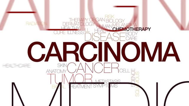 Carcinoma animated word cloud, text design animation. Kinetic typography.