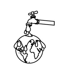 monochrome contour with watertap with earth contamination with rain of petroleum vector illustration