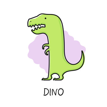 Vector illustration of cute funny dino. Flat hand drawn design