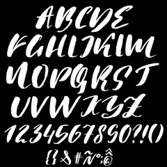 Hand drawn font made by dry brush strokes. Grunge style alphabet