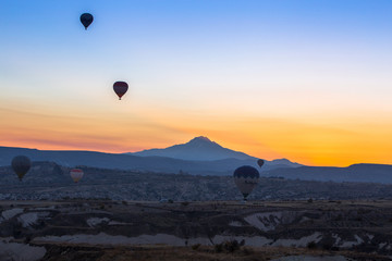 Balloons Silhouette Sunrise, Landscape of the Cappadocia Turkey Adventure from a hot-air balloon