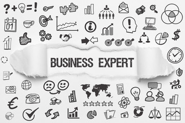 Business Expert / weißes Papier mit Symbole