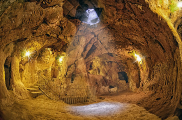Derinkuyu cave  underground city, Cappadocia , Turkey .Travel background