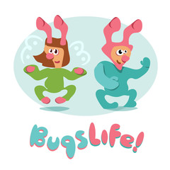 set of cartoon bugs insects funny friendly cheerful cute