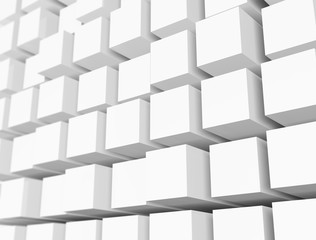 White 3d cubes wall close up