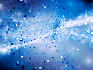Blue glowing space with particles in bokeh