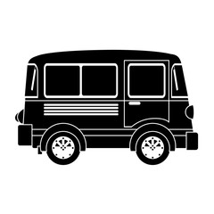 monochrome silhouette with transport van vector illustration
