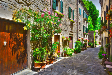  Italian street in a small provincial town of Tuscan - obrazy, fototapety, plakaty