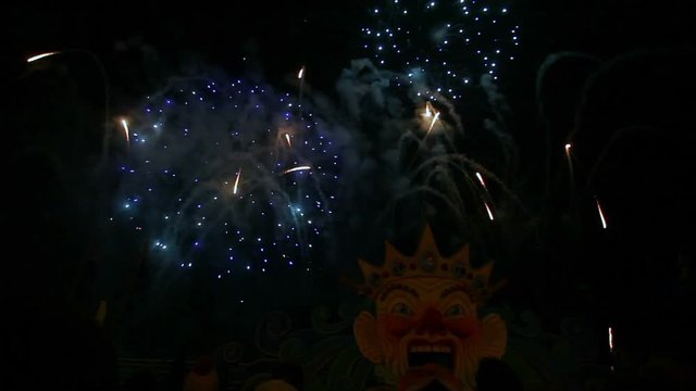 140th edition of the Carnival of Viareggio. Show of fireworks and music at the end of event.