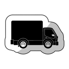 monochrome sticker transport truck with wagon and wheels vector illustration