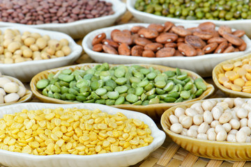 Prepared multicolor dried legumes in ceramic container