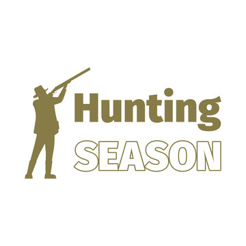 Hunting season logo template with hunting man, isolated on white. Vector illustration