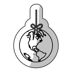 monochrome silhouette sticker with world hanging on rope and stain petroleum vector illustration