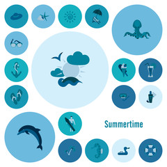 Naklejka premium Summer and Beach Simple Flat Icons