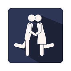 color silhouette frame with couple kissing and holding hands vector illustration