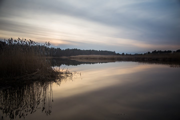Fototapeta premium A beautiful norther Europe landscape with a lake in early spring