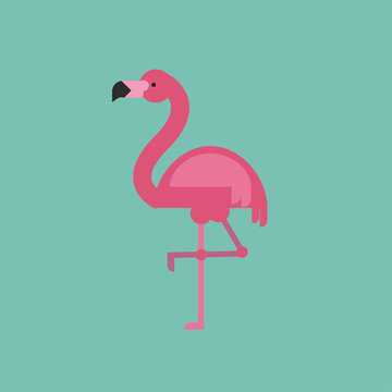 Pink flamingo in flat style.
