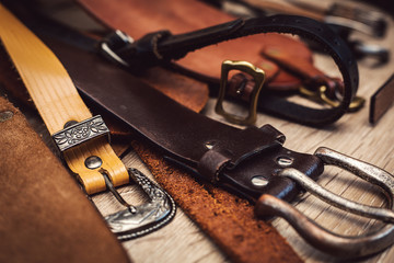 Group of leather belts
