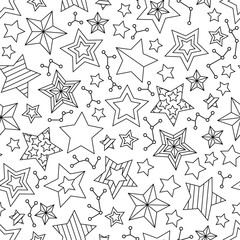 Seamless pattern with outline stars. Coloring book page for adults and older children. - 135574137