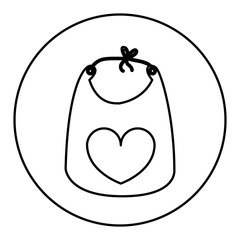 monochrome contour with baby bib in round frame vector illustration