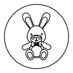 monochrome contour with Stuffed rabbit in round frame vector illustration