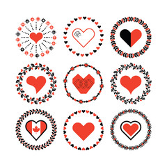 Set of circle border decorative hearts symbol patterns and design elements