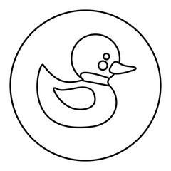 monochrome contour with yellow duck bath in round frame vector illustration