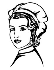 beautiful woman chef black and white vector portrait