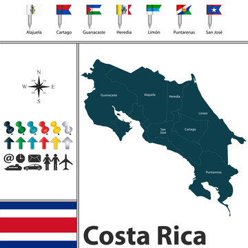 Map of Costa Rica with flags