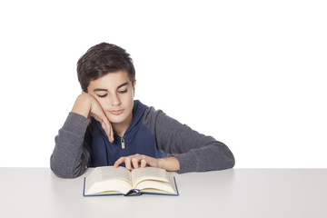 child reads a book