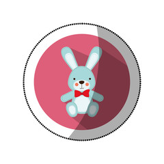sticker color silhouette with Stuffed rabbit in round frame vector illustration