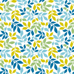 Fototapeta na wymiar Seamless background with leaves. Geometric ornament. Bright summer pattern. Use for wallpaper, printing on the packaging paper, textiles.
