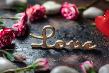 LOVE letters on rustic background